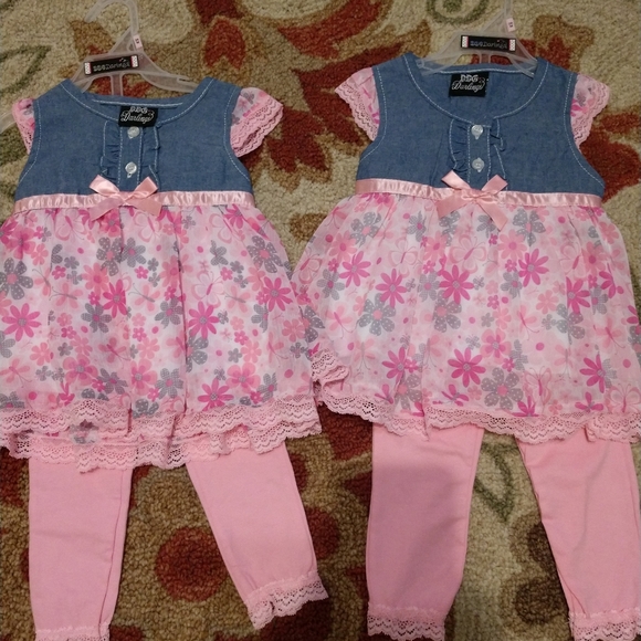 DDG Darling Other - Twin Girls 24 Month Dress Set Tights Leggings NEW